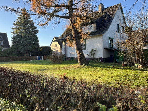 Häuser im sonnigen Garten.