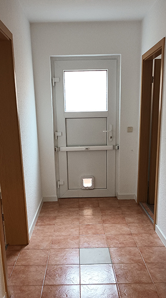 Hinterer Kellerausgang mit Tür und Fliesenboden im Einfamilienhaus in Nordhausen