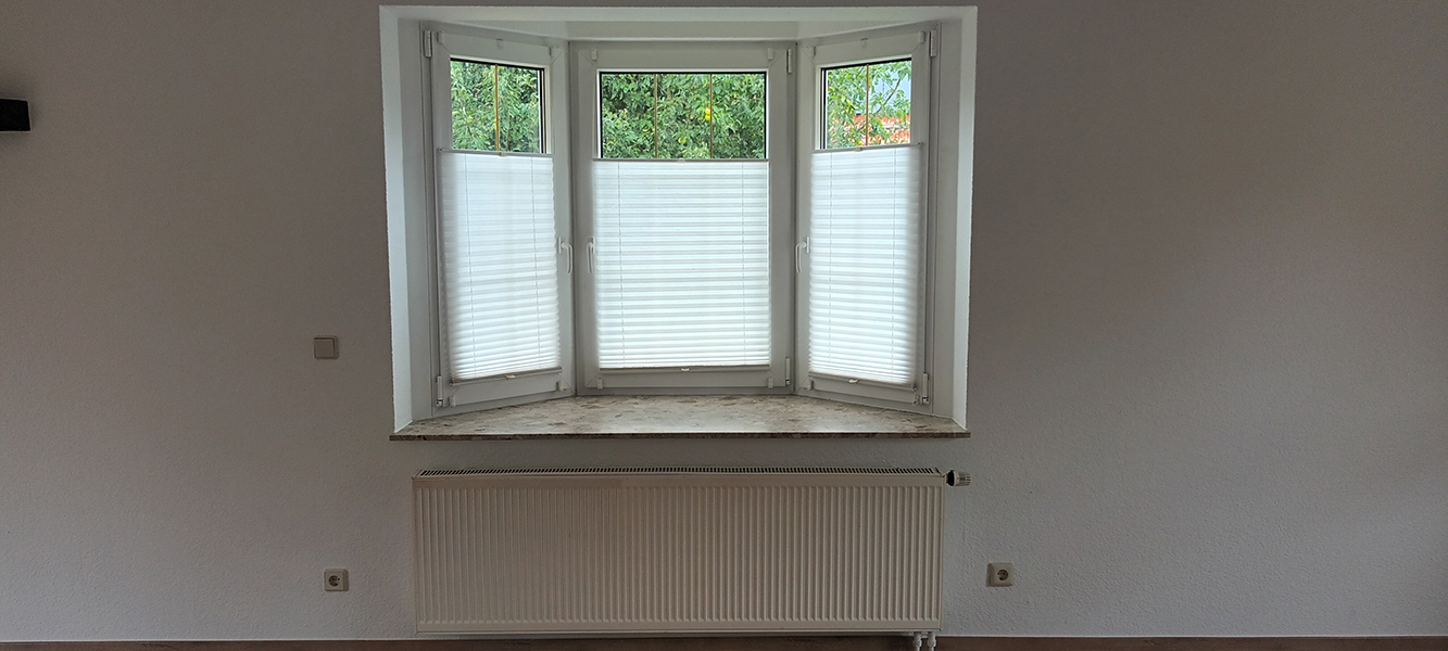 Großes Panoramafenster mit Plissees im Wohnzimmer des Einfamilienhauses in Nordhausen
